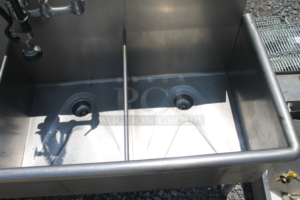 Advance Tabco 6-3-54 Commercial Stainless Steel 3 Bay Sink With Gooseneck Faucet And Pre-Rinse Faucet On Galvanized Legs. - Image 3 of 9