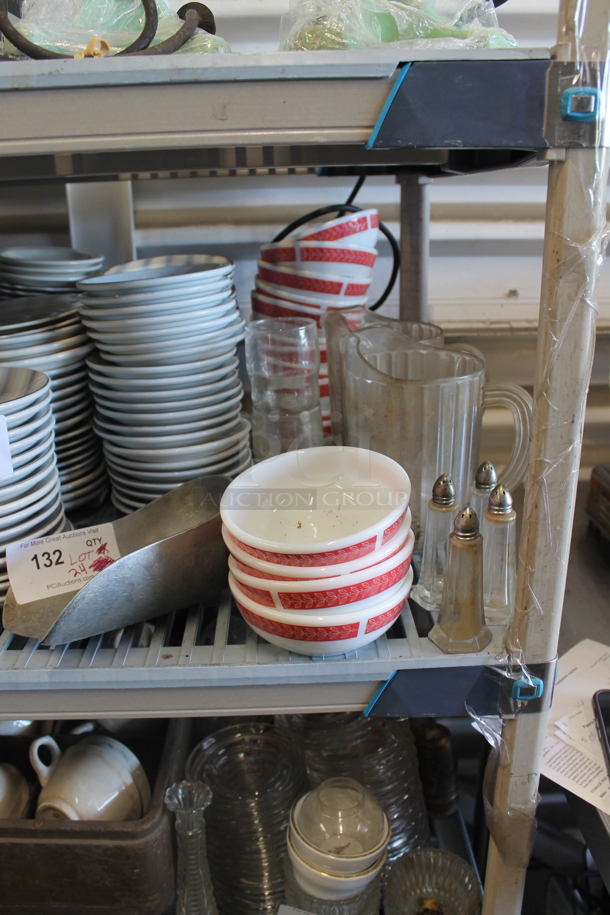 ALL ONE MONEY! Lot of Various Items Including Metal Ice Scooper, Salt Shakers, Beverage Glasses, Ceramic Bowls and Poly Pitchers. - Image 1 of 5
