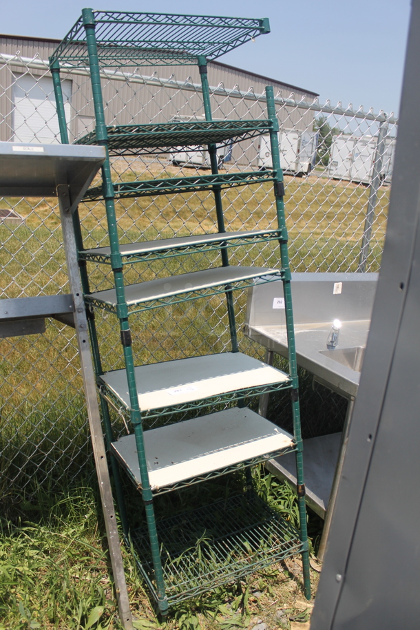 Green Open Utility Shelf With Metro Style Shelving With Additional Shelf Covers. BUYER MUST DISMANTLE. PCI CANNOT DISMANTLE FOR SHIPPING. PLEASE CONSIDER FREIGHT CHARGES.