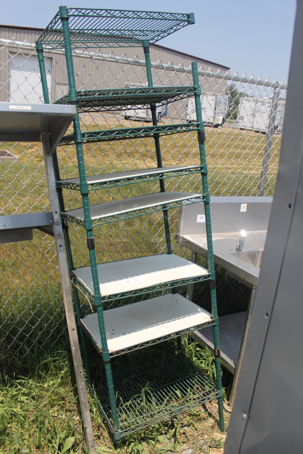 Green Open Utility Shelf With Metro Style Shelving With Additional Shelf Covers. BUYER MUST DISMANTLE. PCI CANNOT DISMANTLE FOR SHIPPING. PLEASE CONSIDER FREIGHT CHARGES. - Image 1 of 5