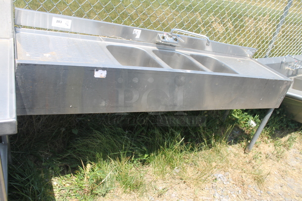 Krowne 18-63C Commercial Stainless Steel 3 Bay Sink With Left and Right Drainboards And Low Lead Faucet On Galvanized Legs. - Image 1 of 8