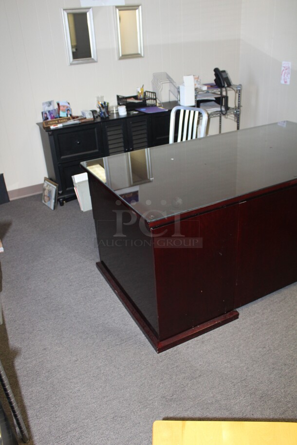 NICE! Wooden Desk With Glass Top. 66x36x30. Desk Only!  - Image 2 of 3