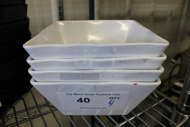 4 White Poly Bowl Trays. 7x7x3. 4 Times Your Bid!