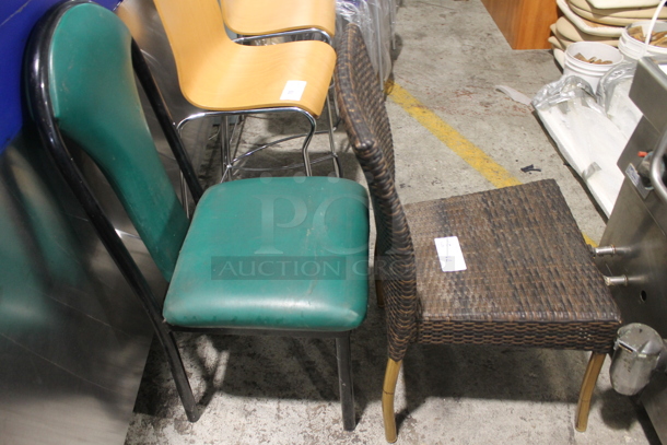 2 Various Dining Height Chairs; Brown Wicker Style and Green w/ Black Metal Frame. Includes 17x18x40. 2 Times Your Bid! - Image 4 of 6
