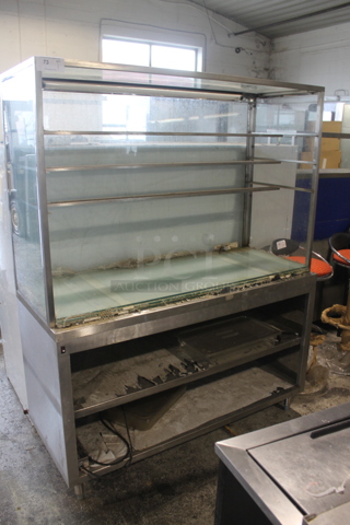 Metal and Glass Commercial Floor Style Dry Display Case on CustomCool CAB-2460-G Metal Table w/ 2 Under Shelves. Tested and Working!