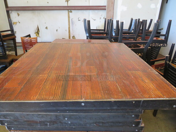 One Industrial Look Wooden Table Top With A Metal Edge. 31.5X31.5