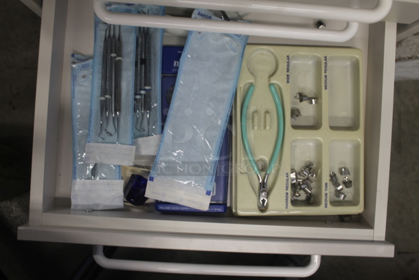 White Counter w/ 5 Drawers and Dental Equipment Contents. - Image 8 of 9