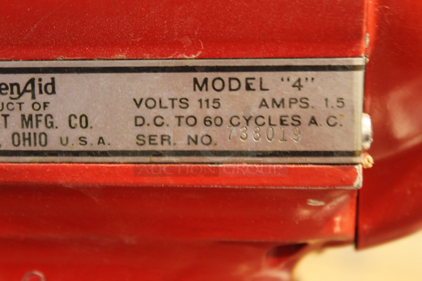 KitchenAid 4 Metal Countertop Planetary Dough Mixer w/ Metal Bowl. 115 Volts, 1 Phase. Cannot Test Due To Cut Power Cord - Image 6 of 6