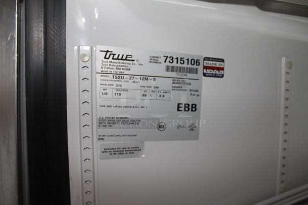 LIKE NEW! 2015 True TSSU-27-12M-B Stainless Steel Commercial Sandwich Salad Prep Table Bain Marie Mega Top w/ Poly Drop In Bins. 115 Volts, 1 Phase. Unit Has Only Been Used a Few Times! Tested and Working! - Image 7 of 7