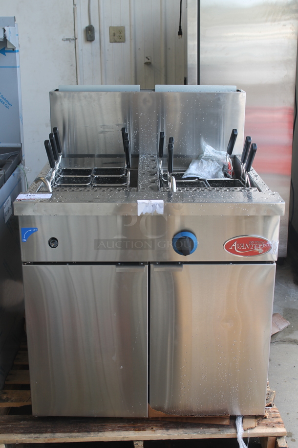 BRAND NEW SCRATCH AND DENT! 2023  Avantco 177FPC22NL Stainless Steel Commercial Natural Gas Powered Double Bay Pasta Cooker. 140,000 BTU.   - Image 1 of 6