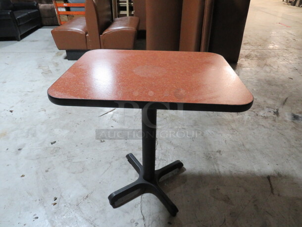 One Red Laminate Table Top On A Pedestal Base. 30X24X29 - Image 1 of 2