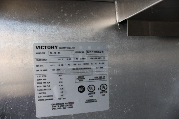 2011 Victory Model RA-1D-S7 Stainless Steel Commercial Single Door Reach In Cooler on Commercial Casters. 115 Volts, 1 Phase. 26.5x34.5x83. Tested and Powers On But Does Not Get Cold - Image 6 of 6