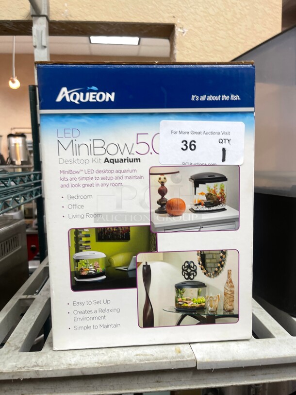 New! Aqueon Desktop Kit Aquarium Box Mini Bow 5.0 