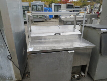 One True 1 Door Refrigerated Prep Table With Over Shelf With San Jamar Ticket Rail On Casters. 115 Volt. Model# TPP-44. 44.5X33X57. Working. 