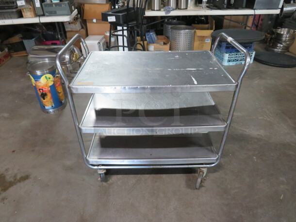 One Stainless Steel 3 Shelf Serving Cart On Casters. - Image 1 of 1