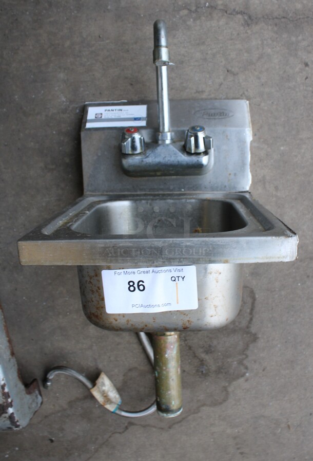 Stainless Steel Commercial Single Bay Wall Mount Sink w/ Faucet and Handles. 11x15x22