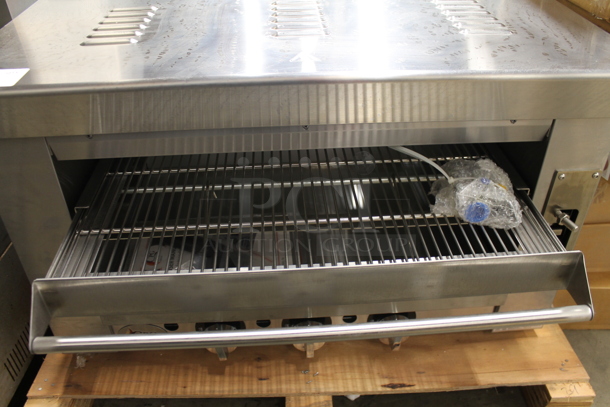 BRAND NEW SCRATCH AND DENT! Cooking Performance Group CPG 351S36SBN Stainless Steel Commercial Natural Gas Powered Salamander Broiler Cheese Melter. 36,000 BTU. Tested and Working! - Image 4 of 5