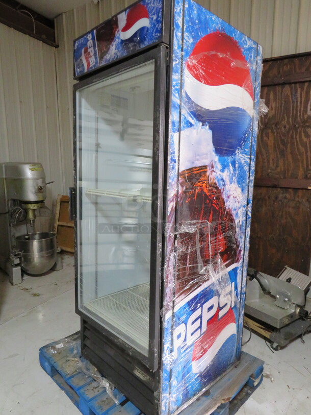 One WORKING Beverage Air 1 Door Glass Display Refrigerator With 3 Racks. Bottom Hinge Needs Adjustment. 115 Volt. 30X34X78.5 - Image 3 of 3