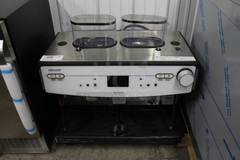 2018 Schaerer Barista Stainless Steel Commercial Countertop 2 Group Espresso Machine w/ 2 Steam Wands and 2 Hoppers. 208/240 Volts, 1 Phase.