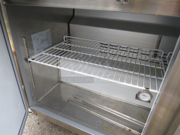 One Polar 2 Door Refrigerated Prep Table With Cutting Board And 2 Racks On Casters. Working When Removed.  Model# SCLMZ-60-E. 115 Volt. 60X34X46 - Image 3 of 3