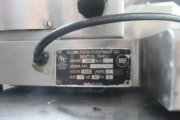 Globe 3500 Stainless Steel Commercial Countertop Automatic Meat Slicer. 115 Volts, 1 Phase. Tested and Working! - Image 7 of 8