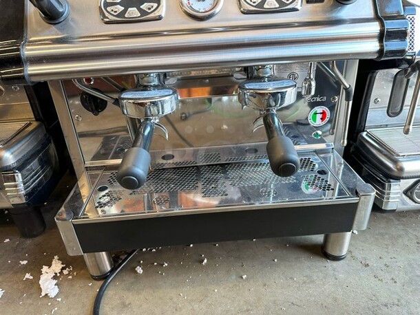 2021 TETIDE/TECNICA Stainless Steel Commercial Countertop 2 Group Espresso Machine w/ 2 Portafilters and Steam Wand. 230 Volts, 1 Phase.  - Image 4 of 5