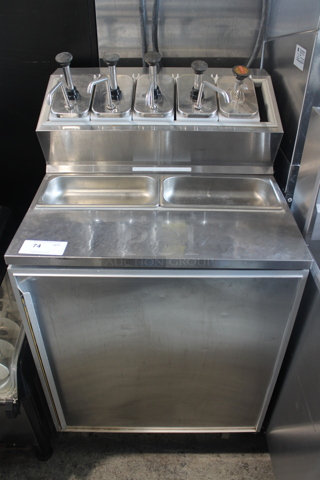 Silver King SKFSM Stainless Steel Commercial Cooler w/ Topping Rail, 5 Drop Ins and 5 Lids on Commercial Casters. 115 Volts, 1 Phase. Tested and Working!
