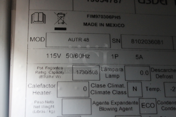 Asber AUTR 48 Stainless Steel Commercial 2 Door Undercounter Cooler on Commercial Casters. 115 Volts, 1 Phase. Tested and Powers On But Does Not Get Cold - Image 7 of 8