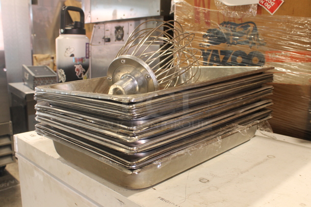 ALL ONE MONEY! Lot of Stainless Steel Full Size Drop In Bins and Metal Whisk Attachment for Mixer. - Image 3 of 3