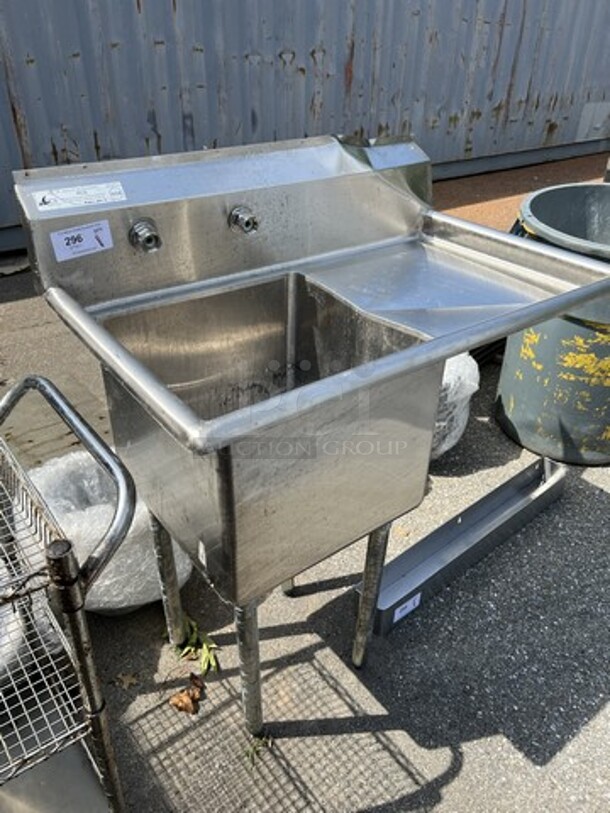 Stainless Steel Commercial Single Bay Sink w/ Right Side Drainboard. 38x25x45. Bay 18x18x14. Drainboard 17x19x1 - Image 4 of 4