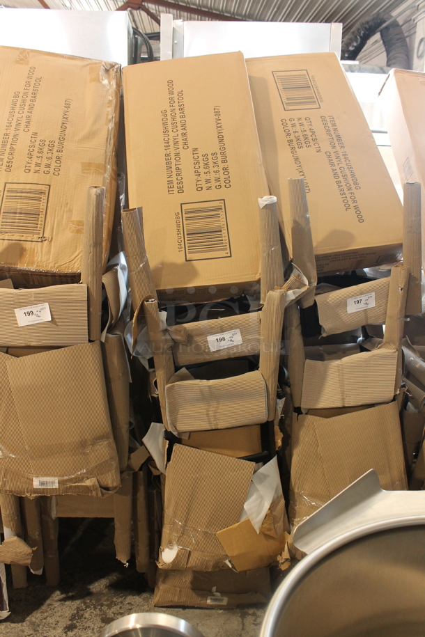 4 BRAND NEW SCRATCH AND DENT! Lancaster Table & Seating 164CLADBLKFR Black Ladder Back Dining Chairs w/ Burgundy Vinyl Seat Cushions. 4 Times Your Bid! - Image 4 of 4