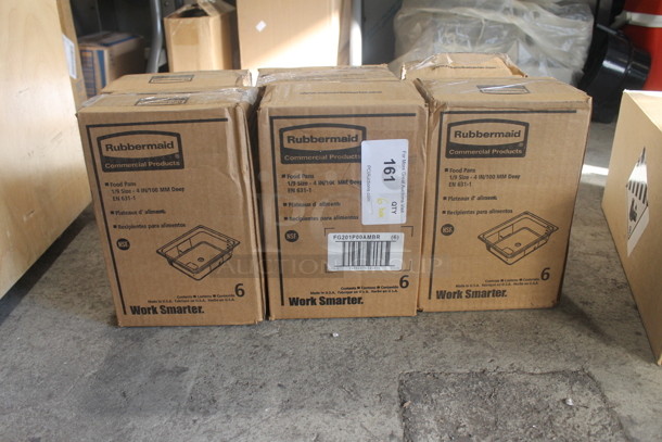 BRAND NEW IN BOX! 6 Boxes Containing 6 Rubbermaid 1/9 Size 4 In/100 MM Deep Food Pans. 6 Times Your Bid!