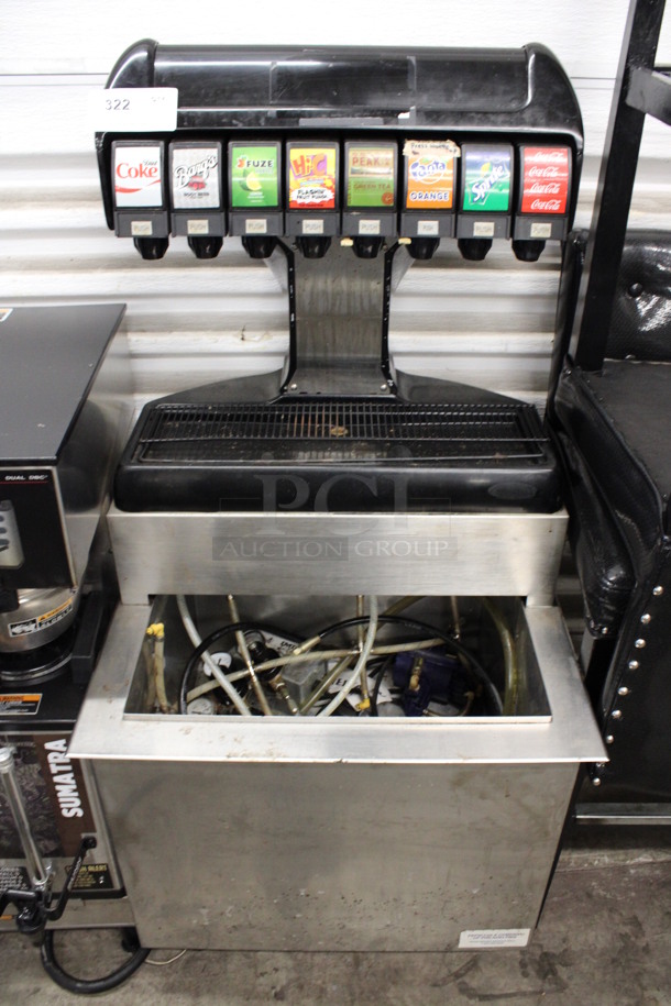 Stainless Steel Commercial 8 Flavor Carbonated Soda Machine on Stainless Steel Drop In Ice Bin. 115 Volts, 1 Phase. 25x25x51