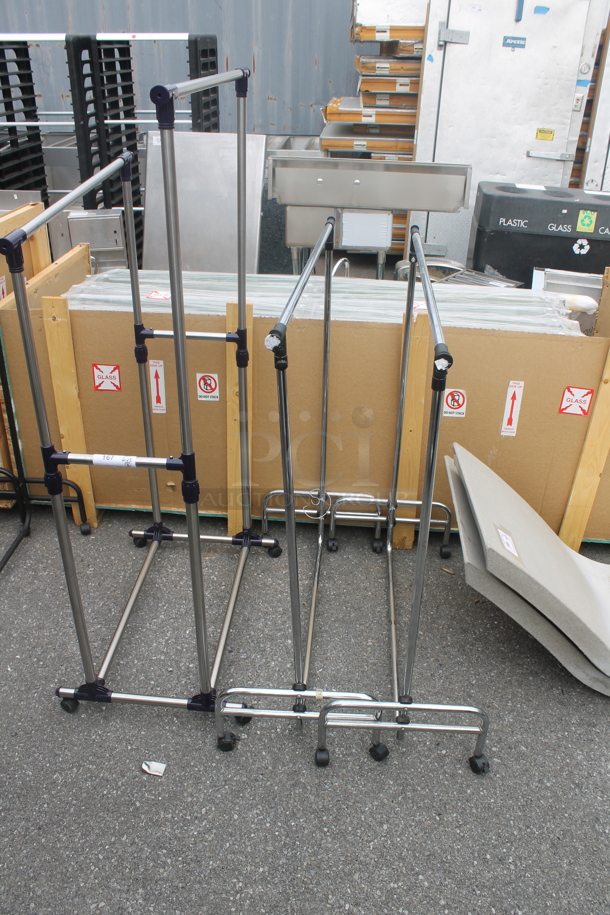 3 Chrome Finish Metal Clothing Racks on Commercial Casters. 41.5x16x48, 34.5x22x54.5. 3 Times Your Bid! - Image 1 of 4