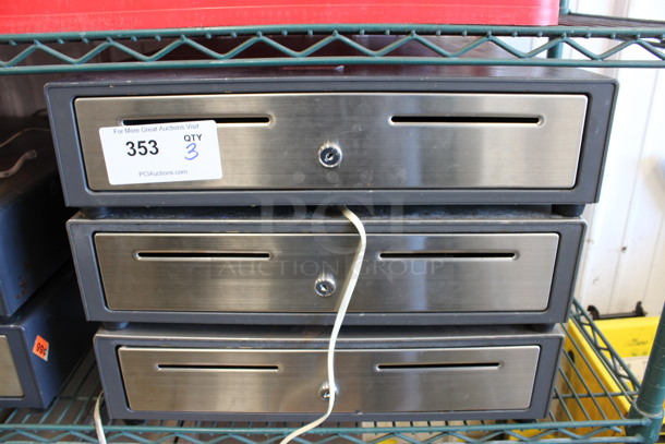 3 Black Metal Cash Drawer w/ Stainless Steel Face. 19x19.5x5. 3 Times Your Bid!