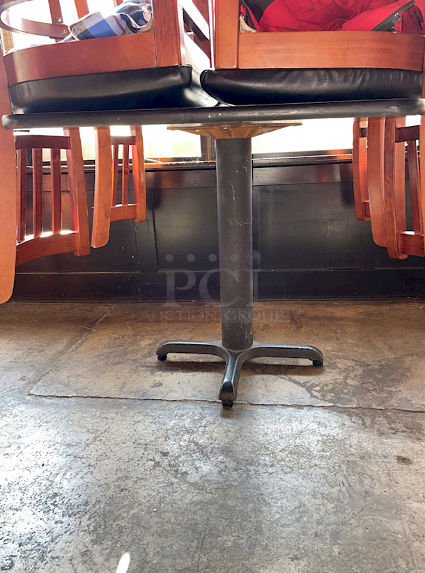 HIGH END! Lancaster Table & Seating Standard Height Table with 36" x 36" Reversible Cherry / Black Table Top and Cross Cast Iron Base Plate - Seats 2 - 4 Chairs.  - Image 7 of 7