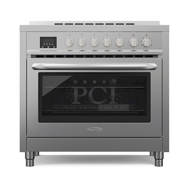 NEW SCRATCH & DENT! Koolmore KM-FR36EE-SS 36 In. Professional Electric Range Stainless Steel With Legs, 4.3 Cu.Ft. Scratch and Dent In Factory Packaging. 