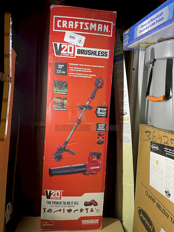 All New, All Craftsman CRAFTSMAN V20 Brushless 2-Piece 20-Volt Max Cordless Power Equipment Combo Kit – 13” Weed Wacker, String Trimmer & Blower Combo Kit (With Battery & Charger) 10x Your Bid - Image 11 of 12