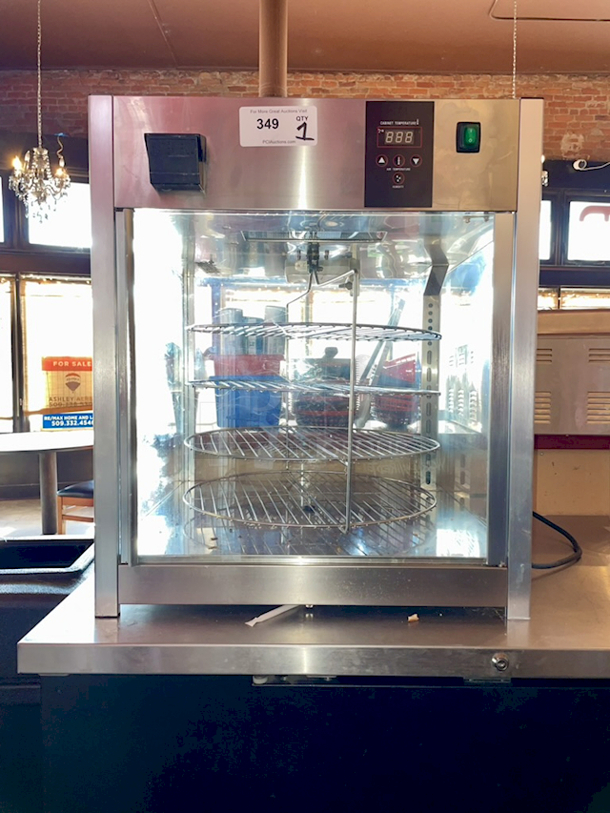 LIKE NEW!! Admiral Craft HDRP-158 Pizza Display Warmer Countertop Full-service - In Outstanding Condition. Rotating 4-tier Rack, Holds (4) 18" Pizzas, Digital Temp Control & Display, Adjustable Temp and Humidity, LED Interior Lighting, 1.7kW, 115/60/1-ph, 14.2 amps 25x24x28 - Image 2 of 7