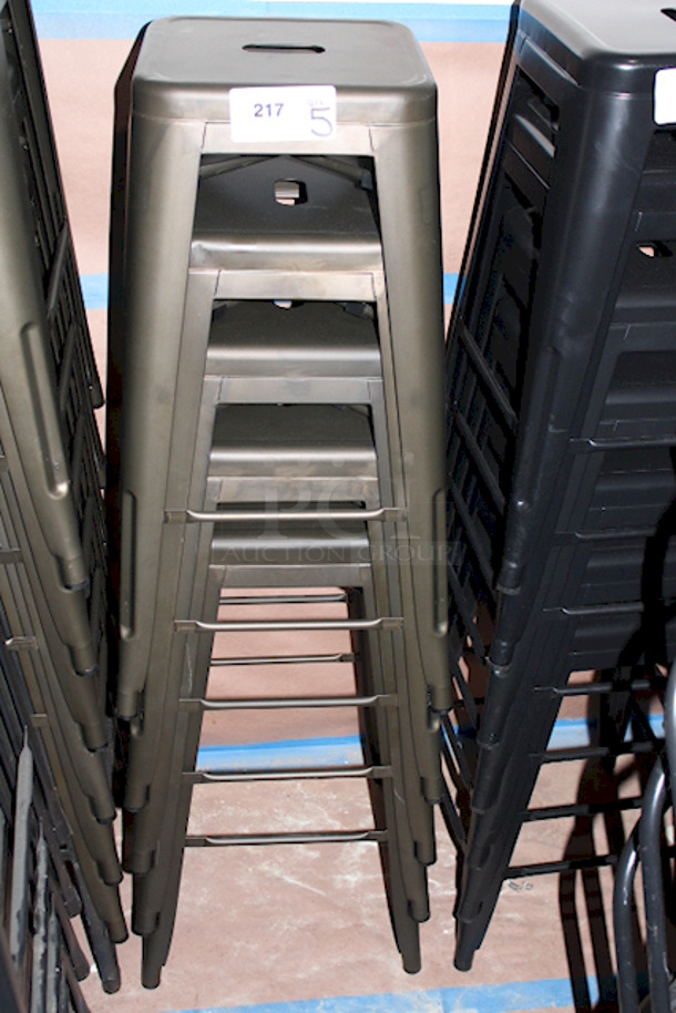 SWEET! Set Of (5) FDW Metal TBS-430-Bronze Bar Stools , Counter Height, Stackable, Indoor Outdoor 16-1/2x16-1/2x30. 5x Your Bid - Image 1 of 6