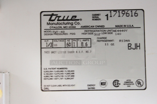 Nice True TWT-48 48" Worktop Undercounter Refrigerator 115v/60hz/18.6a.

Tested. Gets Down to 38 degrees.
 48-3/4x30x39 - Image 2 of 7