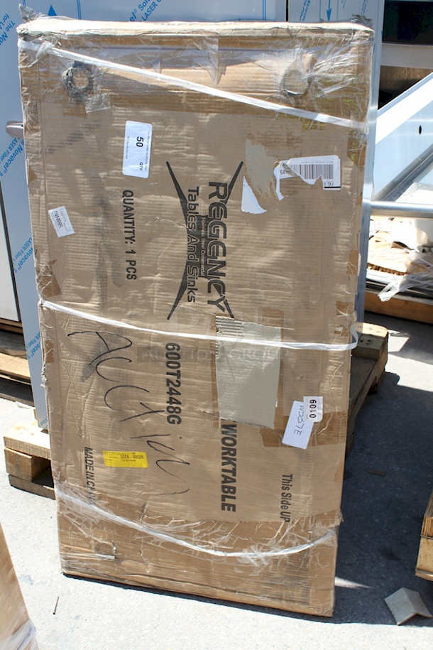 BRAND NEW SCRATCH & DENT! Regency 600T2448G 24" x 48" 18-Gauge 304 Stainless Steel Commercial Work Table with Galvanized Legs and Undershelf. IN THE ORIGINAL PACKAGING.  - Image 2 of 2