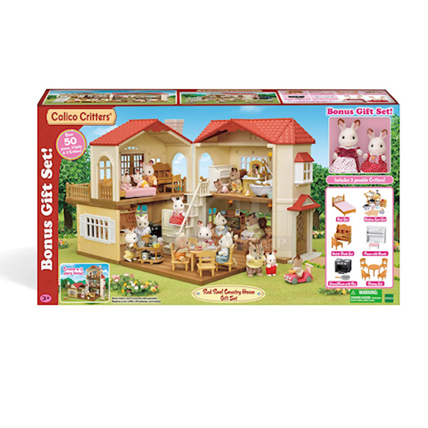 2-4-1!! Calico Critters Red Roof Country Home, Dollhouse Playset with Figures, Furniture and Accessories & Nuby Dribble BANDANA BIB.