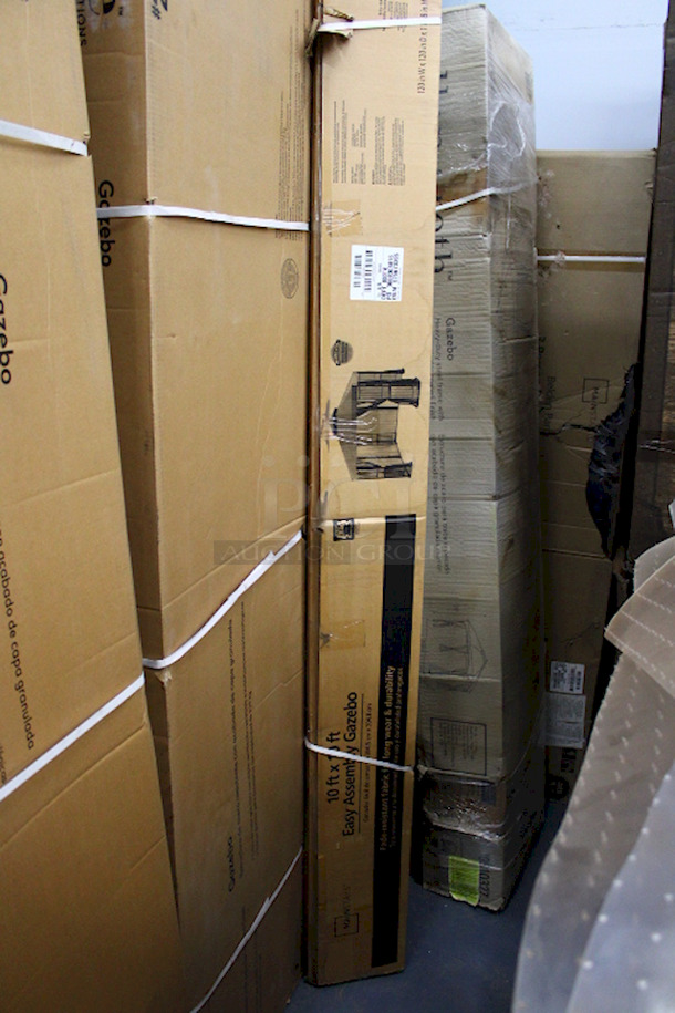 BEAUTIFUL! Mainstays 10ft x 10ft Wide Easy Assembly Outdoor Furniture Patio Gazebo. Includes: Fade-resistant fabric, Mosquito netting, Heavy-duty powder-coated steel frame, Spiral ground stakes, Deck-mount optional
120" X 120" X 111.8" - Image 2 of 6