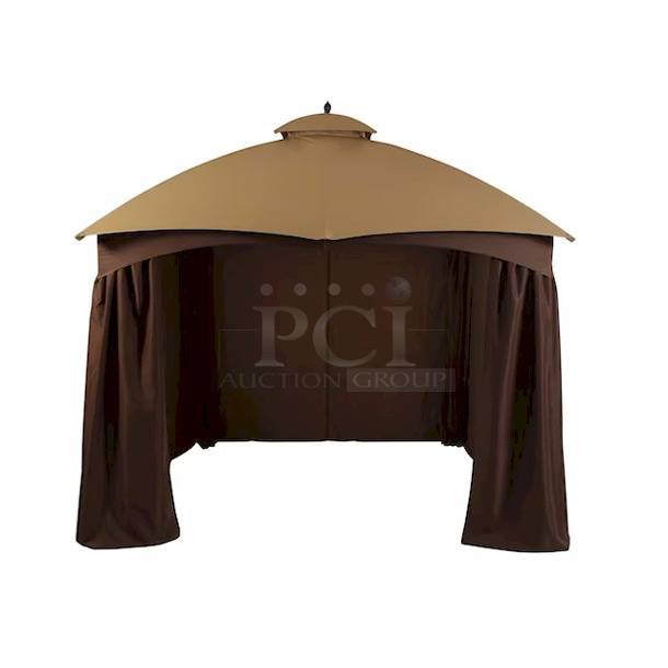 BEAUTIFUL! Allen + Roth 12ft x 10ft Metal Screened Gazebo - Brown.  - Image 2 of 12