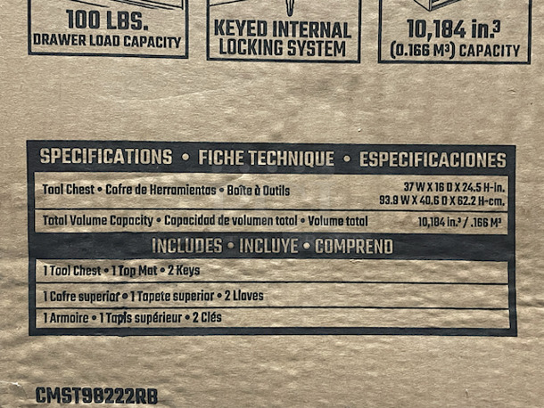 SEALED IN THE BOX!! Crafstman CMST98222RB S2000 Series 37 Inch 4 Drawer Tool Chest W/ 10 Year Limited Warranty – 100lbs Drawer Load Capacity, Keyed Internal Locking System, Power Strip With USB Input, Soft Close Ball-Bearing Slides, 10,1843  Volume Capacity. Includes: 2 Keys and 1 Top Mat. 37” W x 16” D x 24-1/2” H - Image 2 of 5