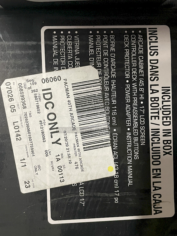 Arcade1UP 40th Anniversary Pac Man At Home Arcade. Games: Pac-Man, Pac-Man Plus, Pac & Pal, Pac-Land, Pacmania, Galaga, Super Pac-Man. Included In The Box: Arcade Cabinet (45.8" H) • 17" LCD Screen • Controller Deck With Preassembled Buttons • Deck Protector • Power Adapter • Instruction Manual - Image 2 of 4