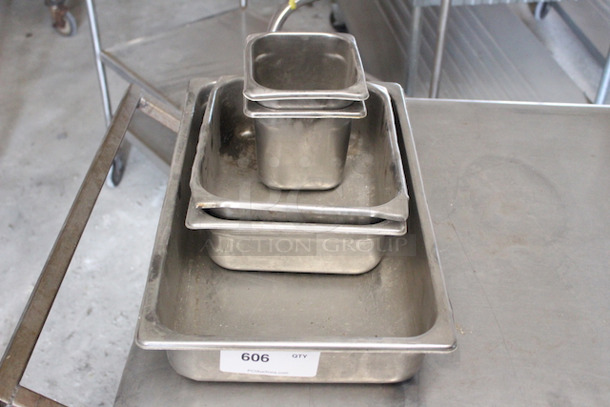 AMAZEBALLS! Set of 5 Stainless Steel Hotel Pans, (1) Full Size (2) 1/2 Pans (2) 1/6 Pans, 5x Your Bid - Image 1 of 3