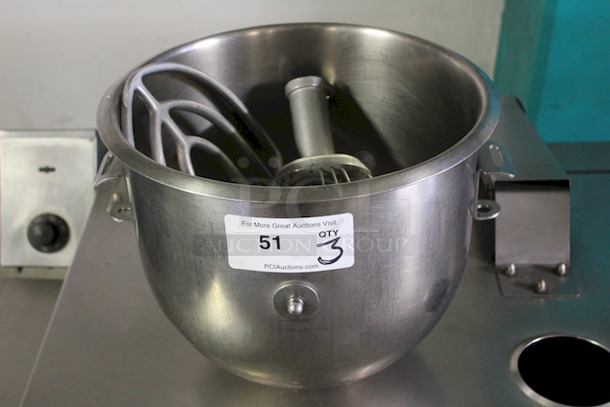 3 PIECE! Hobart A-200-20 Stainless Steel Mixing Bowl, Paddle and Wire Whisk. 3x Your Bid