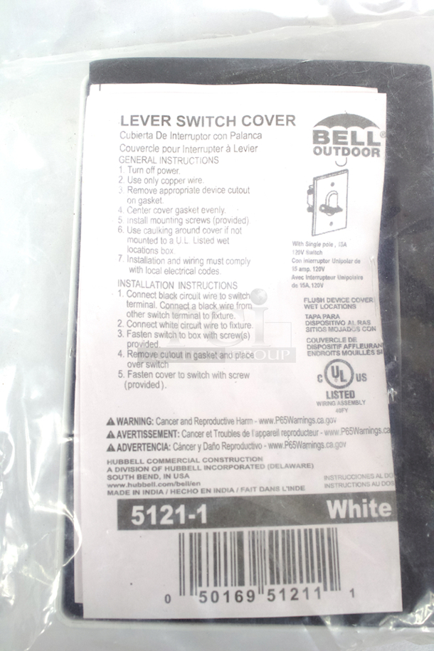 NEW/NEVER USED Bell Outdoor 5121-1 White Outdoor Switch Cover W/ Single Pole, 15A, 120V Switch. 3x Your Bid - Image 3 of 3